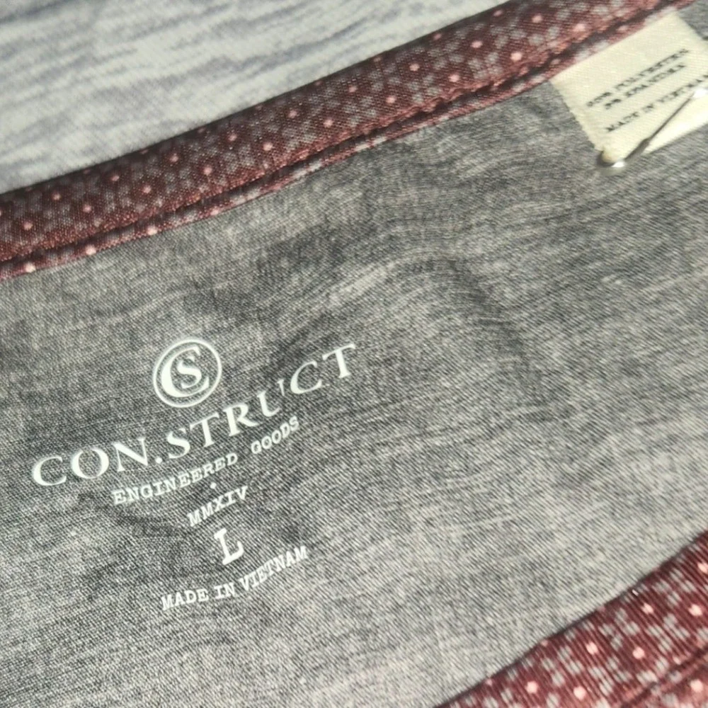 Con.Struct Dot Print Henley Shirt Slim Fit Long Sleeve‎ Burgundy Size L
